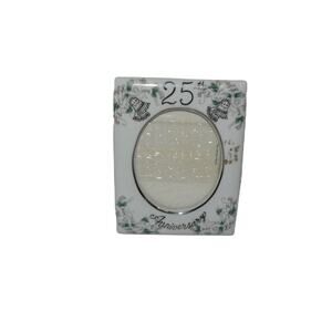 Vtg 25th Anniversary Porcelain Photo Frame White Bells Floral Lefton Japan